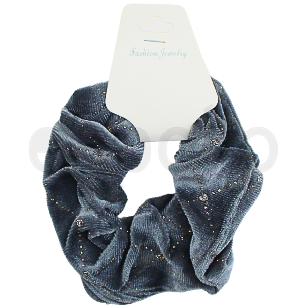 Grey Velvet Hair Scrunchie with Rhinestone Details - 8cm