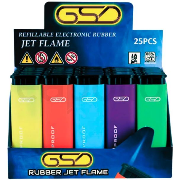 GSD Windproof Jet Flame Soft Touch Rubber Lighters - Assorted 