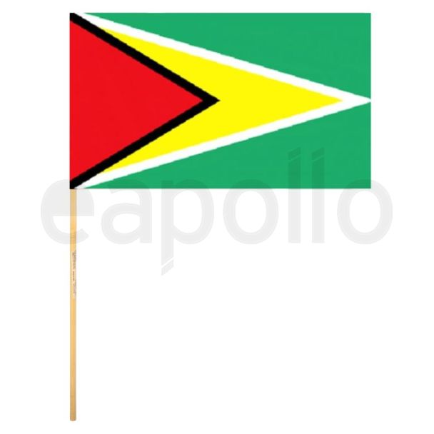 Guyana Hand  Flag With Wooden Stick