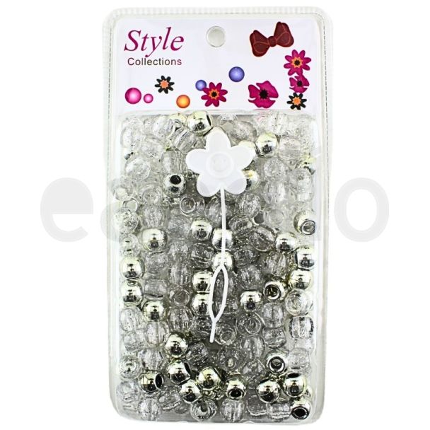 Hair Braiding Beads - Silver & Clear 