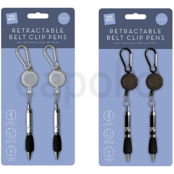 Retractable Belt Clip Ballpoint Pens - Pack of 2