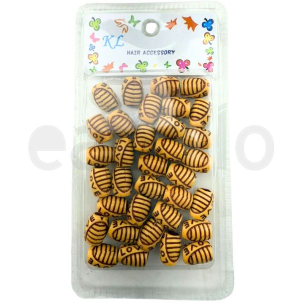 Hair Wood Braiding Beads - Love Design (1.5cm)
