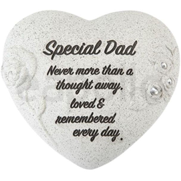 Heart-Shaped Memorial Stone with Diamantes & Rose Detail – Special Dad Tribute (16cm)