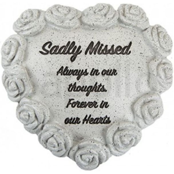 Graveside Heart Memorial with Wrap-Around Rose Detail – Sadly Missed (14cm)