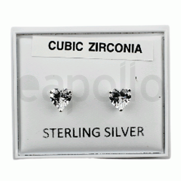 Wholesale Sterling Silver 4mm Heart Shape Clear Ear Studs