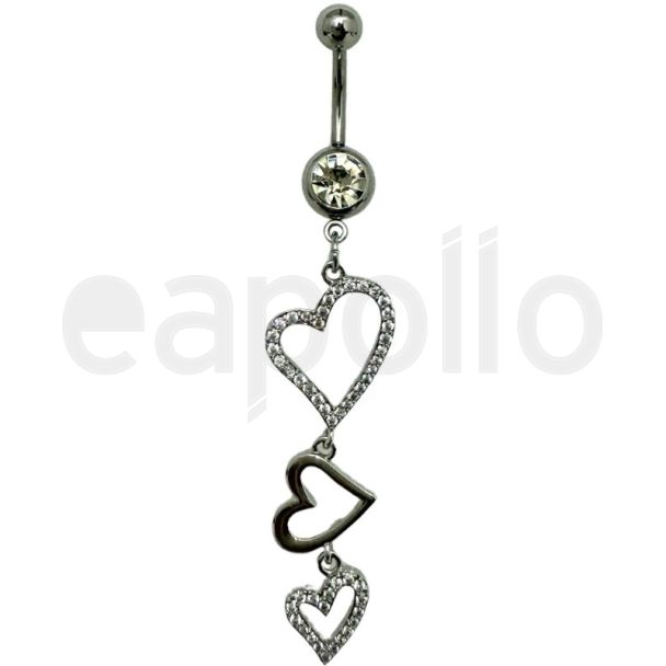 Heart Design Belly Bar - Silver - 60mm