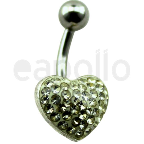 Heart Design Crystal Belly Bar – Silver