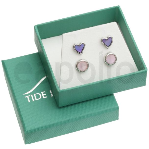 Heart & Round Mother of Pearl Shell Stud Earrings - 2 pairs 