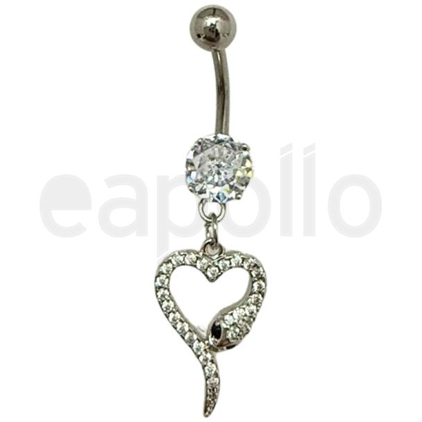 Heart Snake Design Belly Bar - Silver - 40mm
