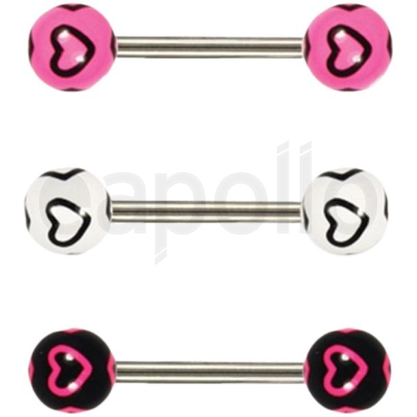 Hearts Design Straight Barbell – 14mm Assorted Colours