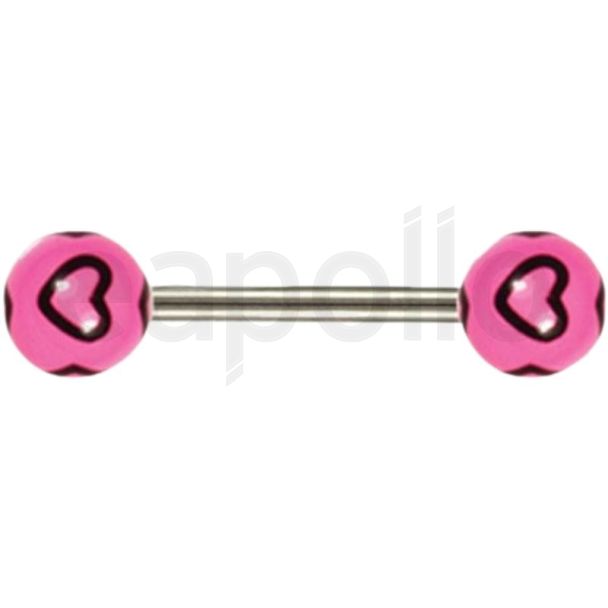 Hearts Design Straight Barbell – Pink & Black