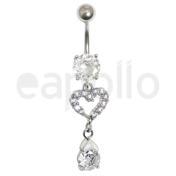 Hearts Desire Dangle Belly Bar - Silver - 40mm