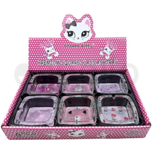 Hello Stoner Kitty Design Glass Ashtray - Assorted (9.5x4.3cm)
