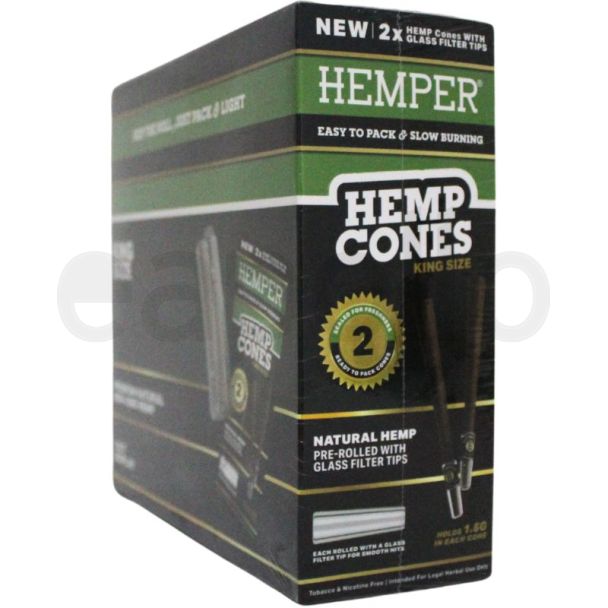 Hemper Pre-Rolled King Size HMP Cones With Glass Tips 2pk - Natural