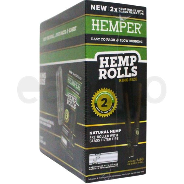Hemper Pre-Rolled King Size HMP Rolls With Glass Tips 2pk - Natural (100mm)
