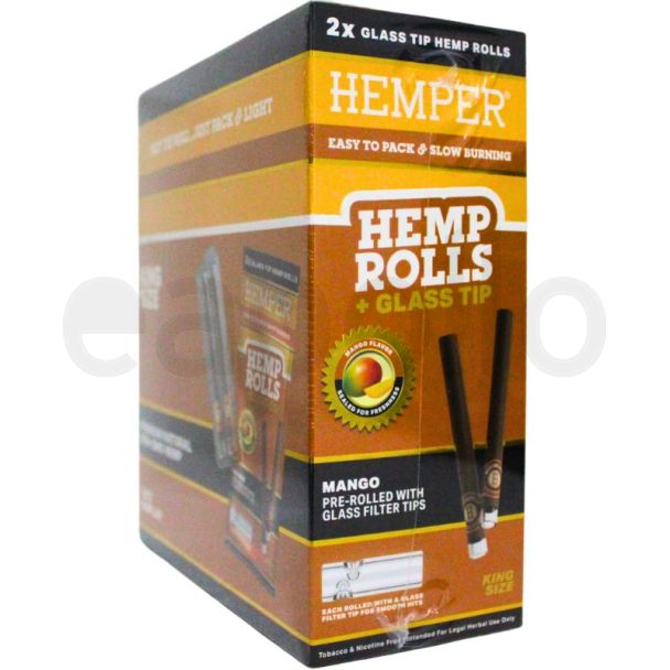 Hemper Pre-Rolled King Size HMP Rolls With Glass Tips 2pk - Mango (100mm)