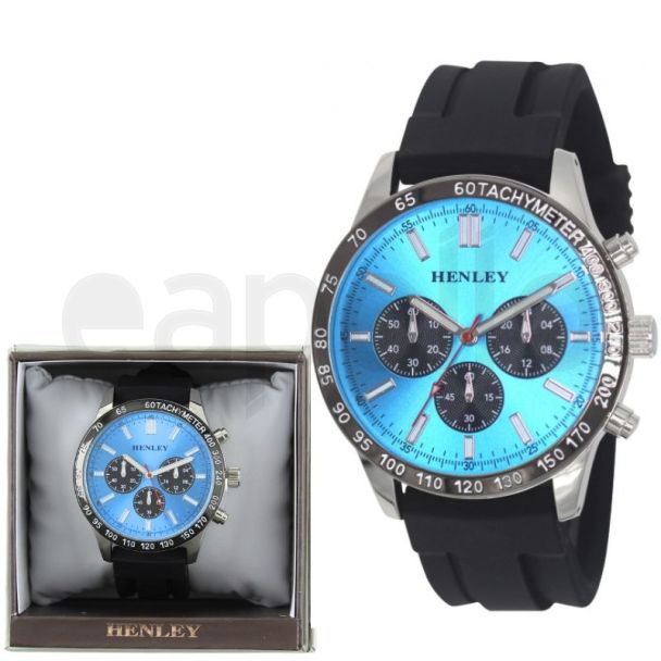 Henley Men's Polished Sports Silicone Watch - Silver/Blue 