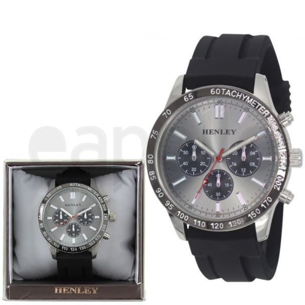 Henley Men's Polished Sports Silicone Watch - Silver/Grey 