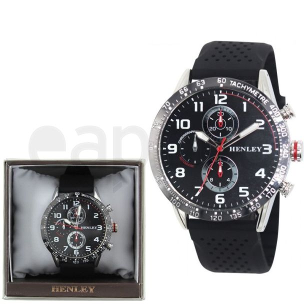 Henley Men's Polished Sports Silicone Watch - Black