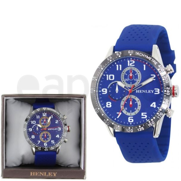 Henley Men's Polished Sports Silicone Watch - Blue 
