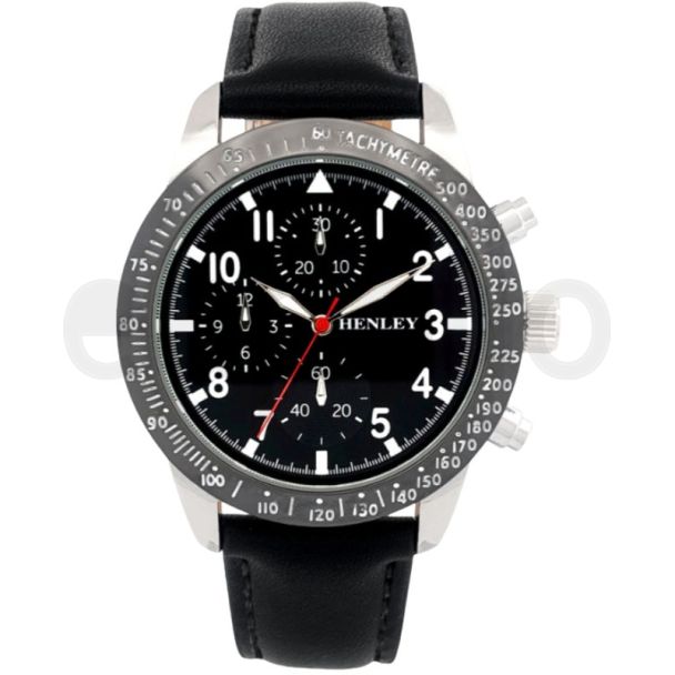 Henley Men's Leather Strap Sport Watch - Black