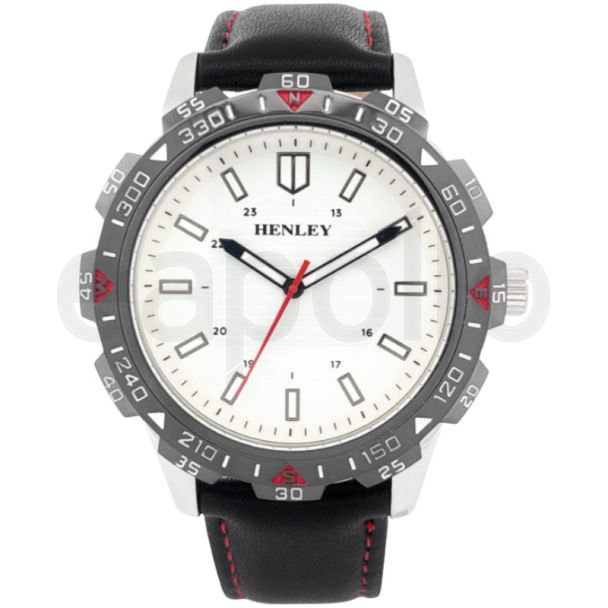 Henley Men's Leather Strap Sport Watch - Black/White