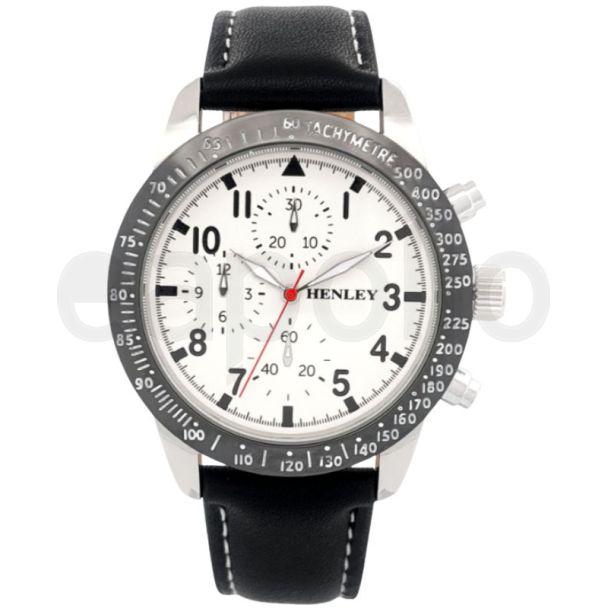Henley Men's Leather Strap Sport Watch - White/Black