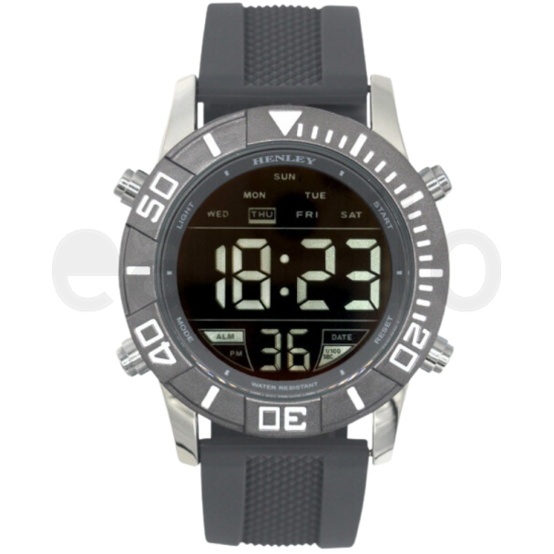 Henley Men's Round Multi Functional Silicone Strap Watch  - Grey