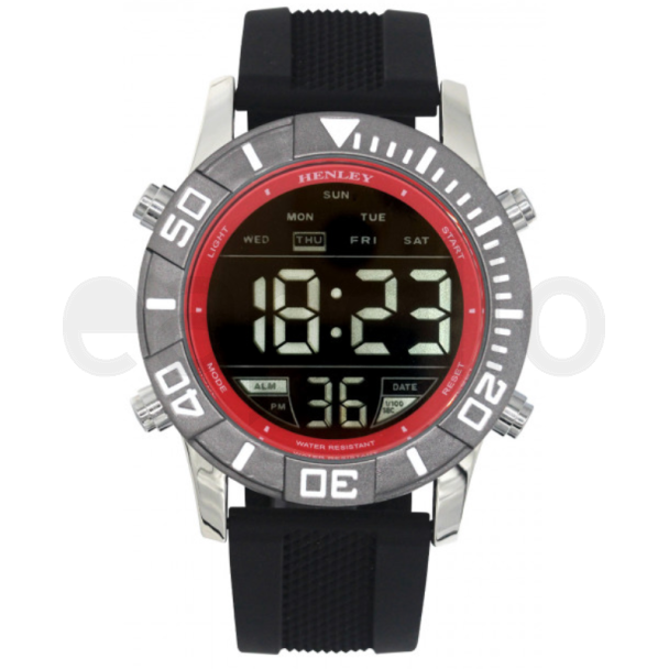 Henley Men's Round Multi Functional Silicone Strap Watch  - Red & Black