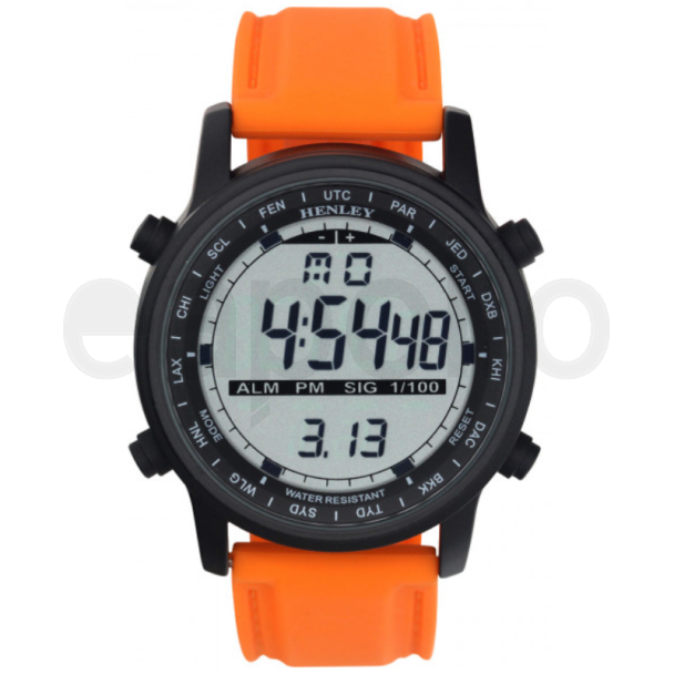 Henley Men's Round Multi Functional Silicone Strap Watch  - Orange Strap