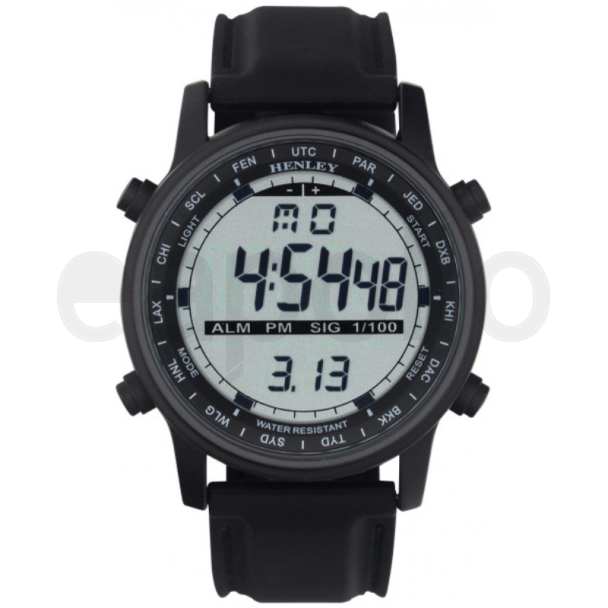 Henley Men's Round Multi Functional Silicone Strap Watch  - Black