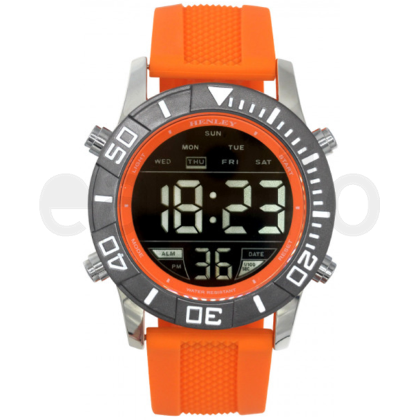 Henley Men's Round Multi Functional Silicone Strap Watch  - Orange