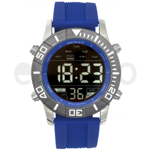Henley Men's Round Multi Functional Silicone Strap Watch  - Blue