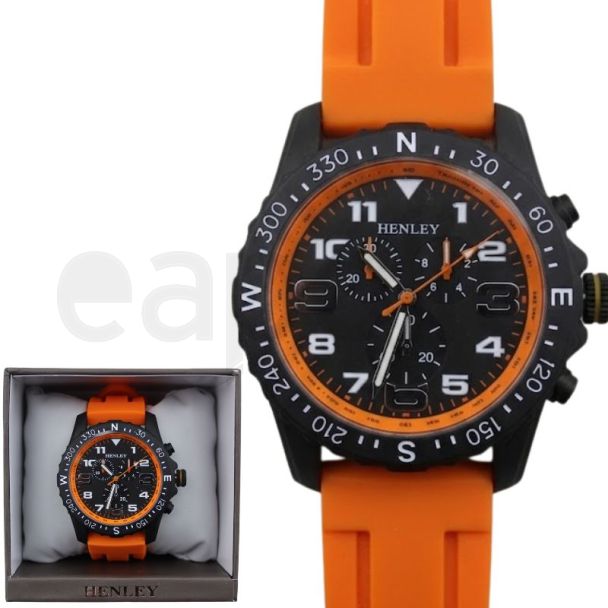 Henley Men's Sports Polished Silicone Multi Eye Watch - Black/Yellow 