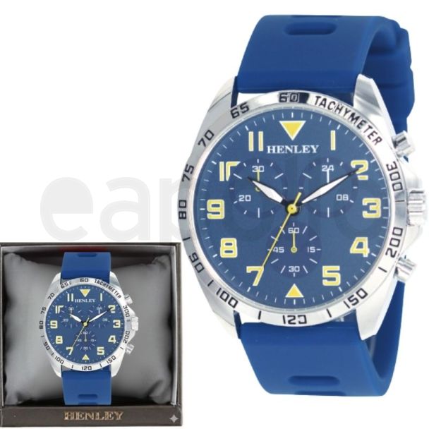 Henley Men's Sports Polished Silicone Multi Eye Watch -Blue/Silver 