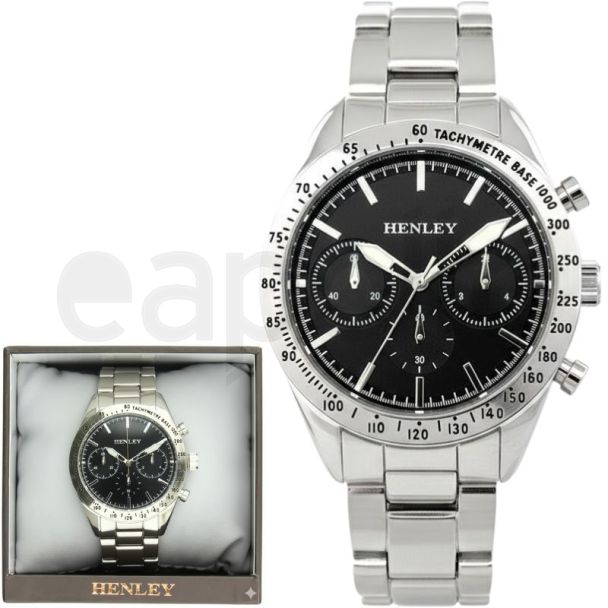 Henley Round Multi-Dial Men's Metal Bracelet Watch - Black/Silver 