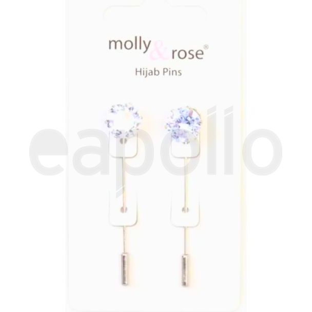 Hijab Pins With Large Diamante Stone - Silver (5cm)