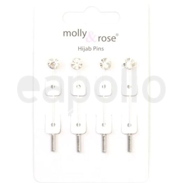 Hijab Pins With Small Diamante Stone - Silver (4.5cm)