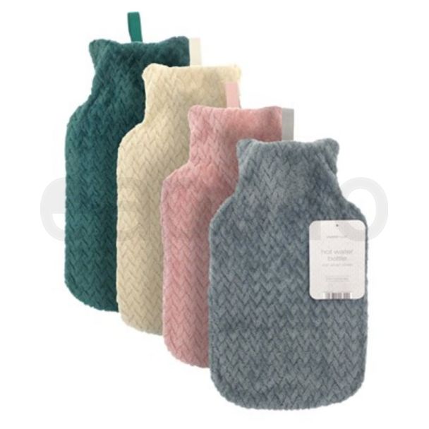 Hot Water Bottles with Plush Jacquard Lattice Cover - Assorted Colours