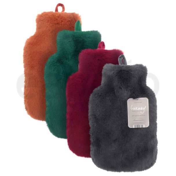 Hot Water Bottles with Super Luxury Faux Fur Cover - Assorted Colours
