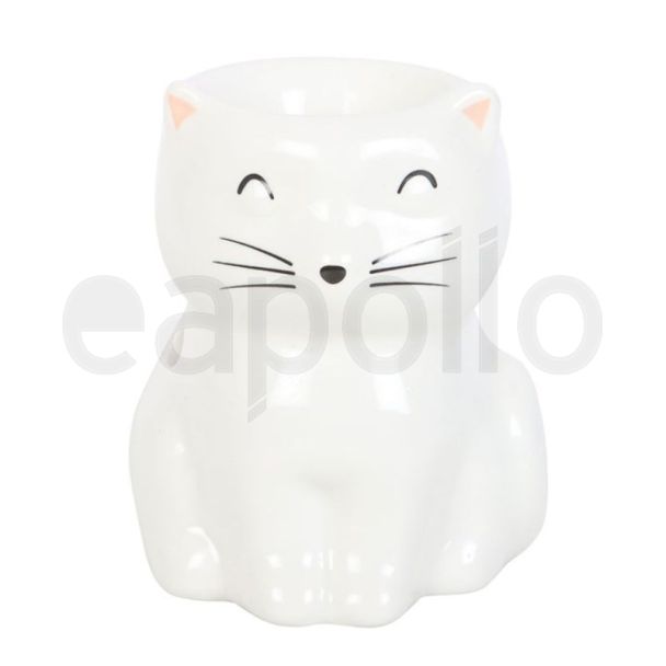 White Happy Cat Design Oil Burner