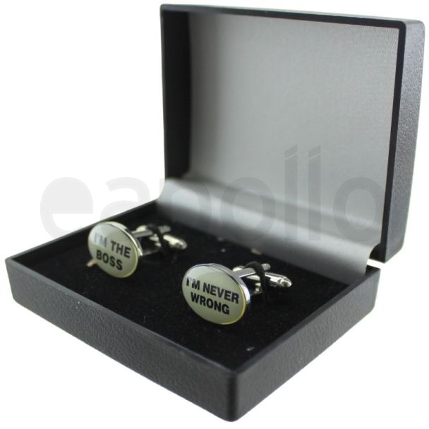 I’M THE BOSS & I’M NEVER WRONG Oval Text Design Cufflink