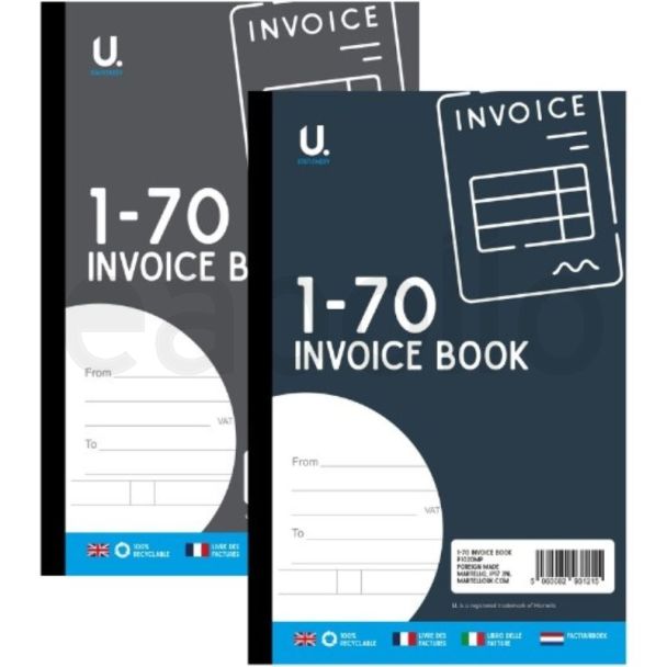Invoice Book 1–70 Duplicate Carbon Copy Glued Binding - Assorted