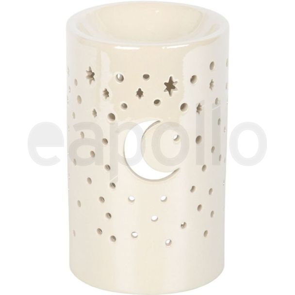 Iridescent Moon Pillar Oil Burner and Wax Warmer - White
