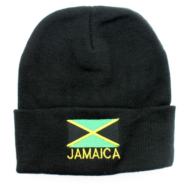 Jamaica Design Turn Up Beanie Hat - Black 