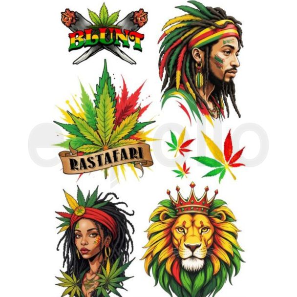 Jamaican Themed Temporary Tattoo Sheet - Yellow, Green & Red
