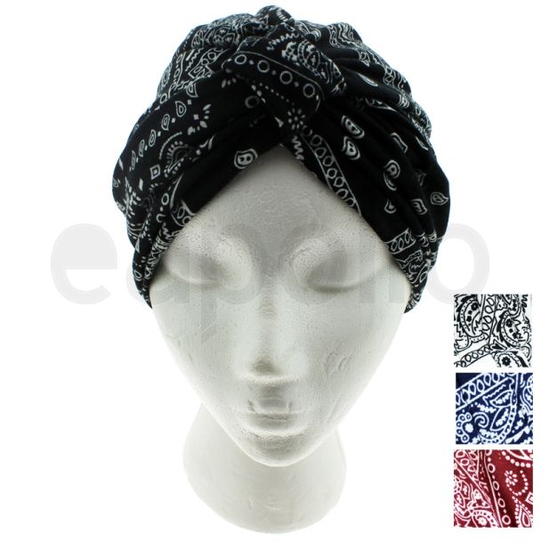 Jersey Turban Hat - Paisley Print (Assorted Colours)