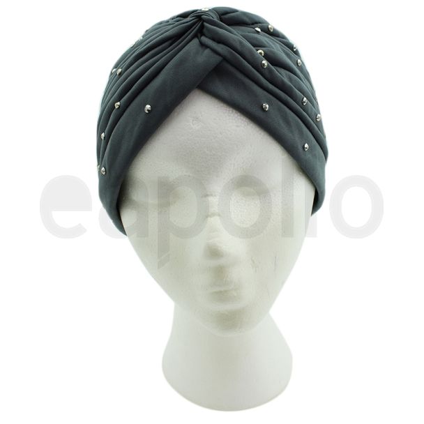 Jersey Turban Hat with Sequins - Grey