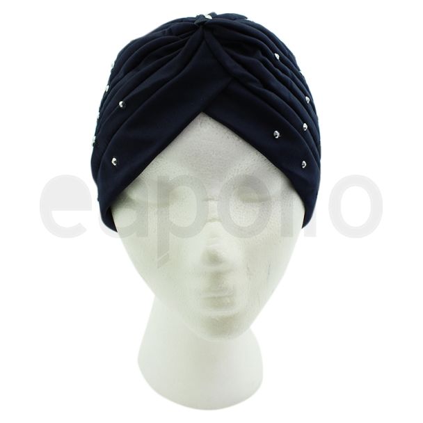 Jersey Turban Hat with Sequins - Navy