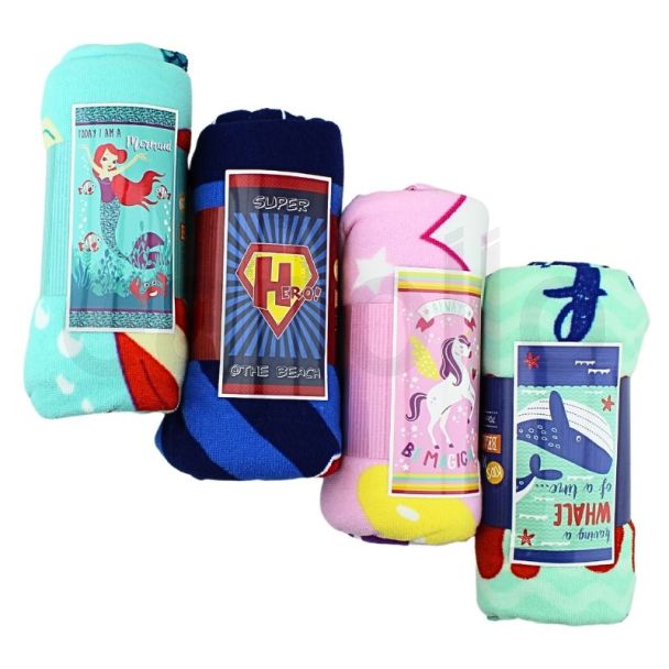 Kids Microfibre 100% Polyester Beach Towel - Asst - 70x140cm
